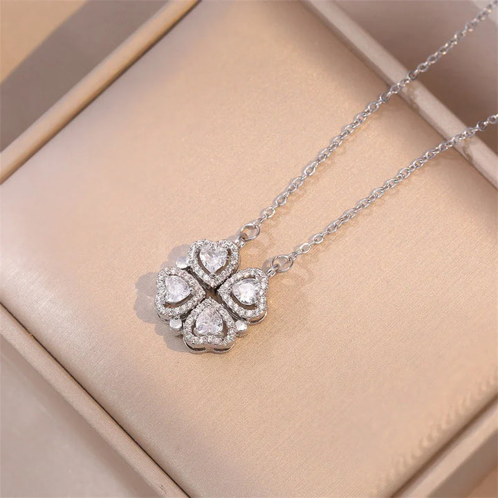 Fashion Retro Lucky Four Leaf Clover Women Necklace Gothic Love Heart Pendant Choke Chain Necklace Stainless Steel Jewelry Gift