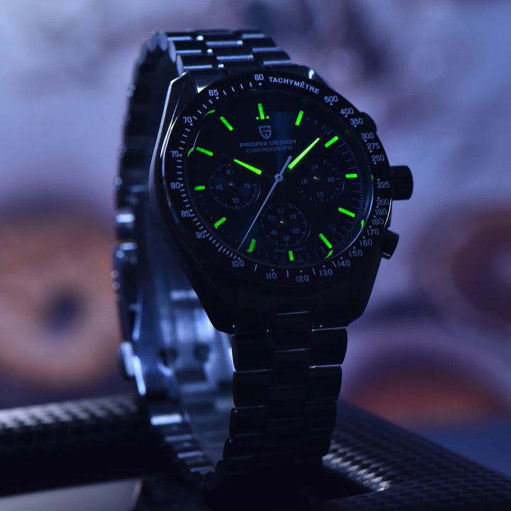 PAGANI DESIGN 2025 New Moon Men's Watches Luxury Quartz Watch For Men VK63 Chronograph AR Sapphire Mirror Ceramic Bezel Luminous