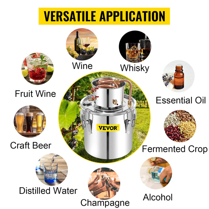 VEVOR 3 5 8 Gal Alcohol Distiller Alambic Moonshine Still Stainless Copper DIY Home Brew Water Wine Essential Oil Brewing Kit