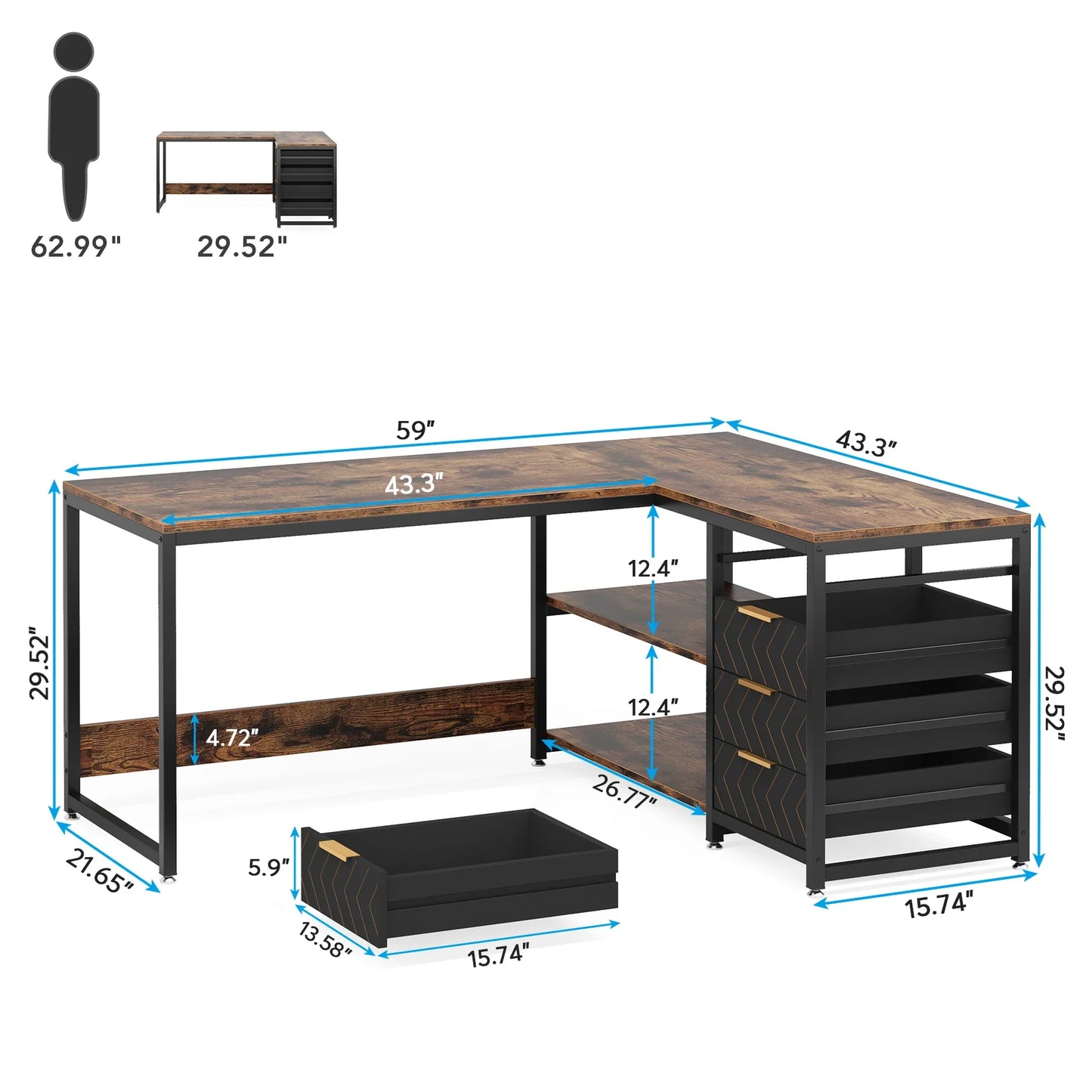 Tribesigns 59" L-Shaped Desk with Storage