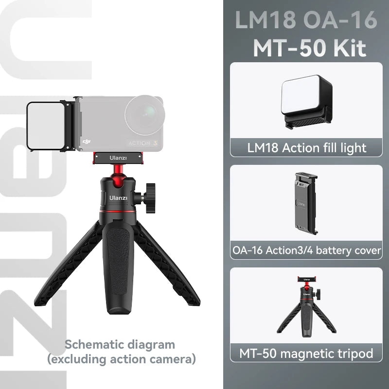 Ulanzi MT-50 Magnetic Tripod for Dji Osmo Action 5 4 3 Adjustable Underwater Selfie Stick Stand Mount Action Camera Accessories