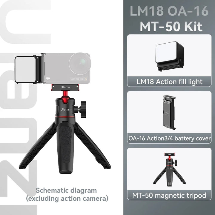 Ulanzi MT-50 Magnetic Tripod for Dji Osmo Action 5 4 3 Adjustable Underwater Selfie Stick Stand Mount Action Camera Accessories