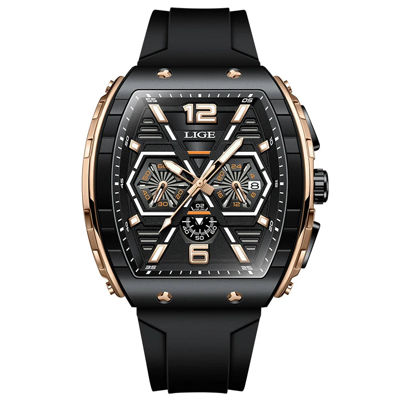 LIGE Outdoor Square Casual Sport Quartz Man Watch Top Brand Luxury Watches Fashion 50M Waterproof Auto Date Silicone Chronograph
