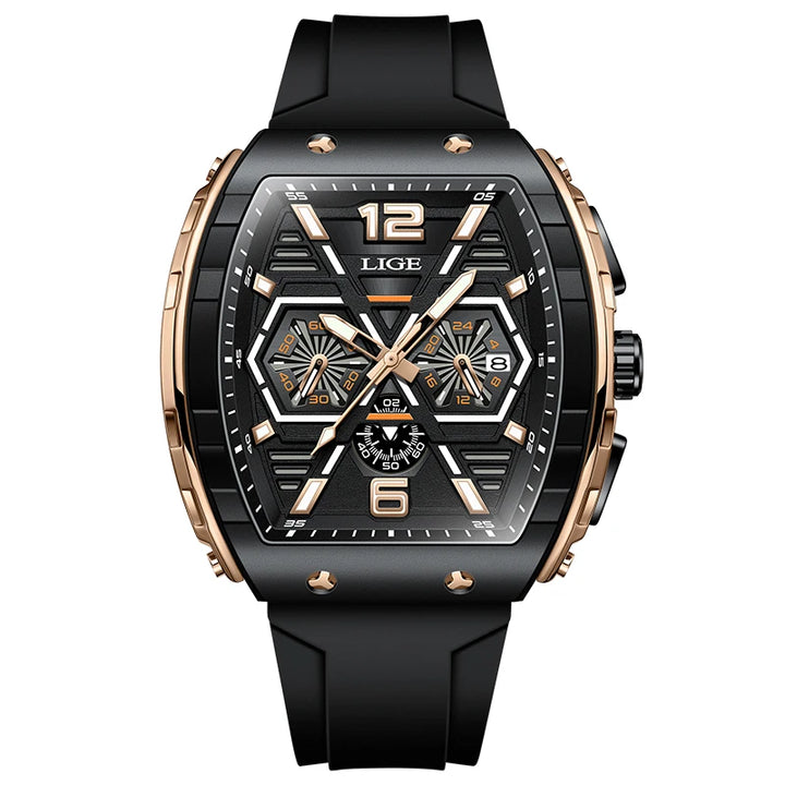 LIGE Outdoor Square Casual Sport Quartz Man Watch Top Brand Luxury Watches Fashion 50M Waterproof Auto Date Silicone Chronograph