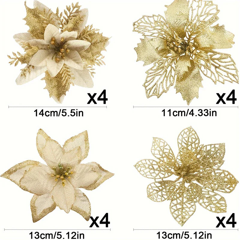 Glitter Artificial Christmas Flowers Set