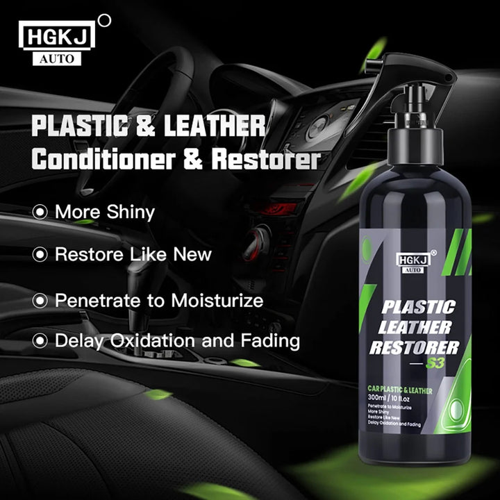 300ML Car Interior Plastic Restorer HGKJ S3 Liquid Leather Seat Spray Restoration Coat Wax Car Care Product Plastics Renovator