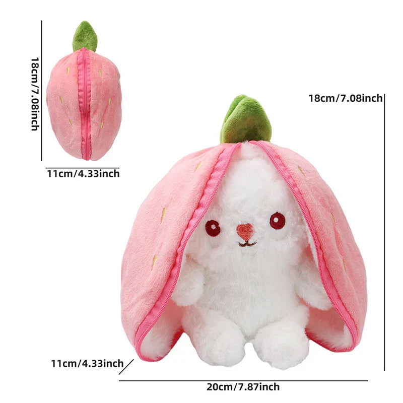 Kawaii Fruit Bunny Plush Toy Cute watermelon StrawberryCarrot  Reversible Rabbit Zipper Plush Toy Kids Birthday Gift