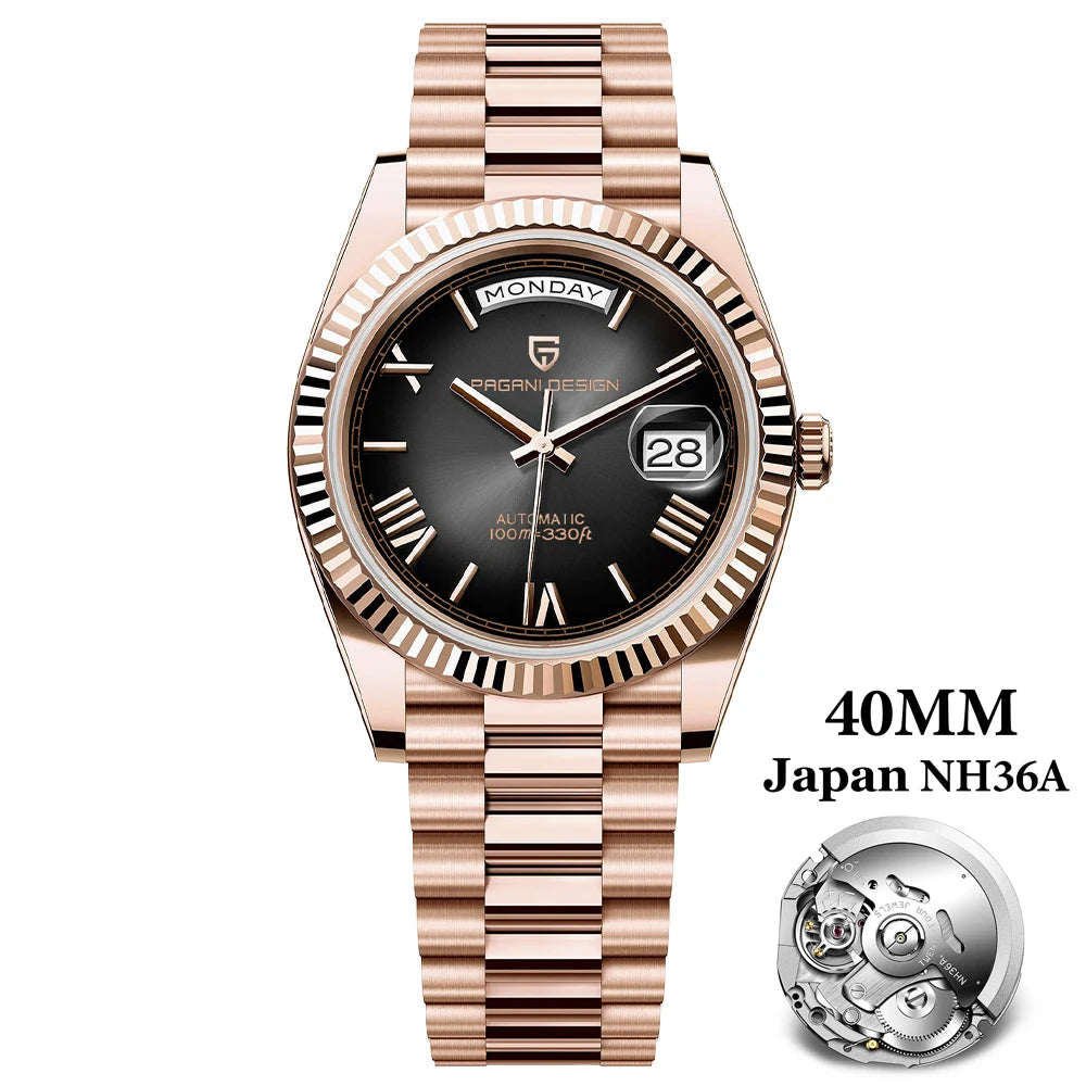2024 New PAGANI DESIGN Rose Gold DD40 Luxury Automatic Watch Men Mechanical Wrist Watches Men Japan NH36A AR Sapphire crystal