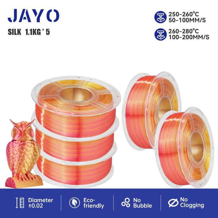 JAYO  pla plus SILK Three Colors Silk Rainbow 3D Printer Filament 1.75mm 100% No Bubble FDM 3D Printer Materials for 3D Printer
