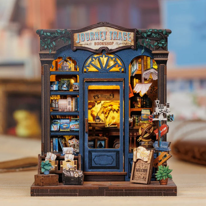 CUTEBEE Bookstore Book Nook with Light DIY Miniature Wooden Dollhouse for Decor Gift Bookshelf Insert Kit 3D Puzzle