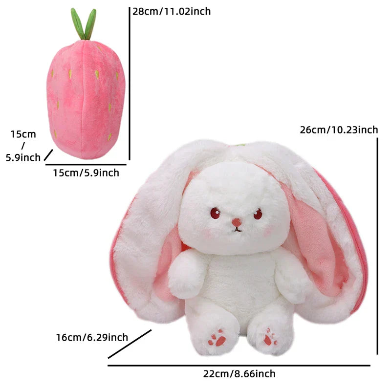 Kawaii Fruit Bunny Plush Toy Cute watermelon StrawberryCarrot  Reversible Rabbit Zipper Plush Toy Kids Birthday Gift