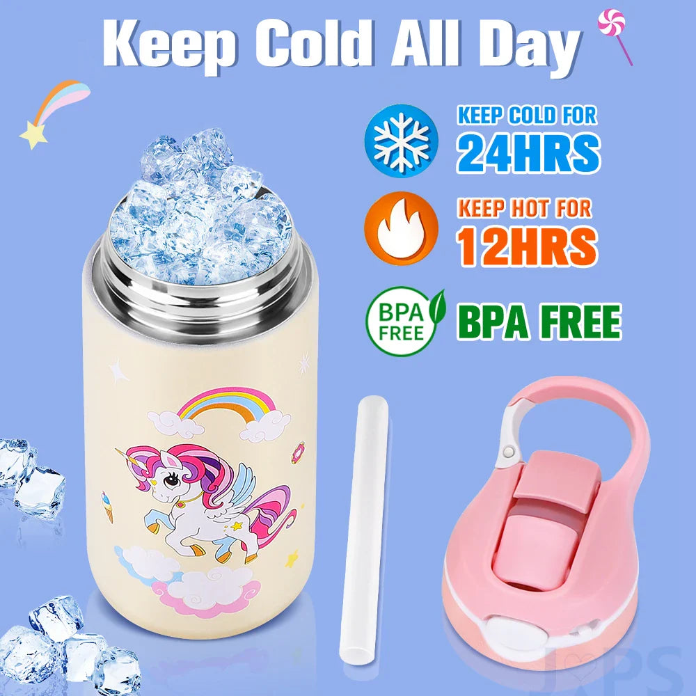 Kids Water Bottle Cartoon Animal With Straw
