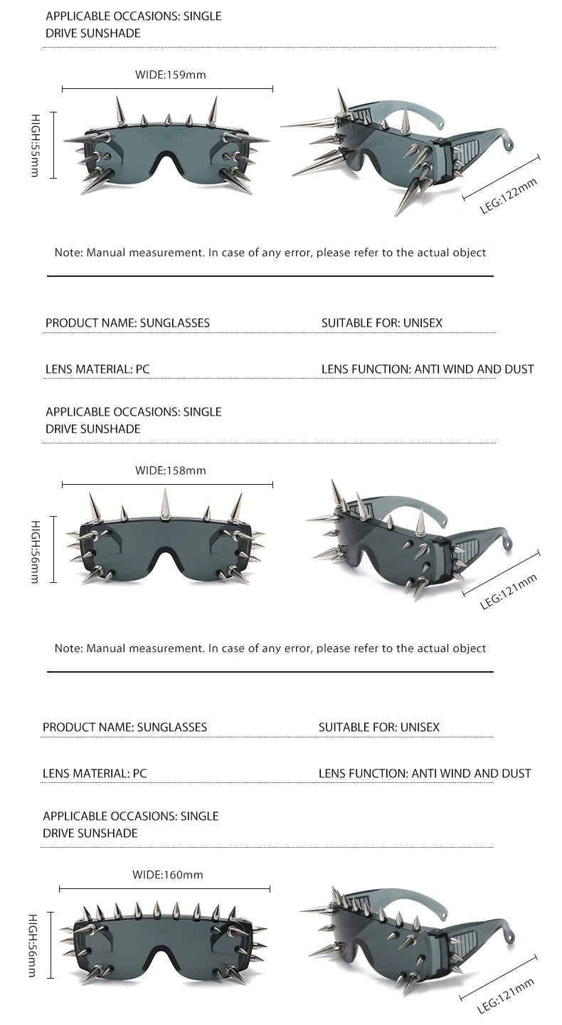 Steampunk Rivet Cyber Spike Decor Goggles Wild Rock Sun Glasses Women Men Metal Punk Conjoined Sunglasses Trendy Cool Eyeglasses