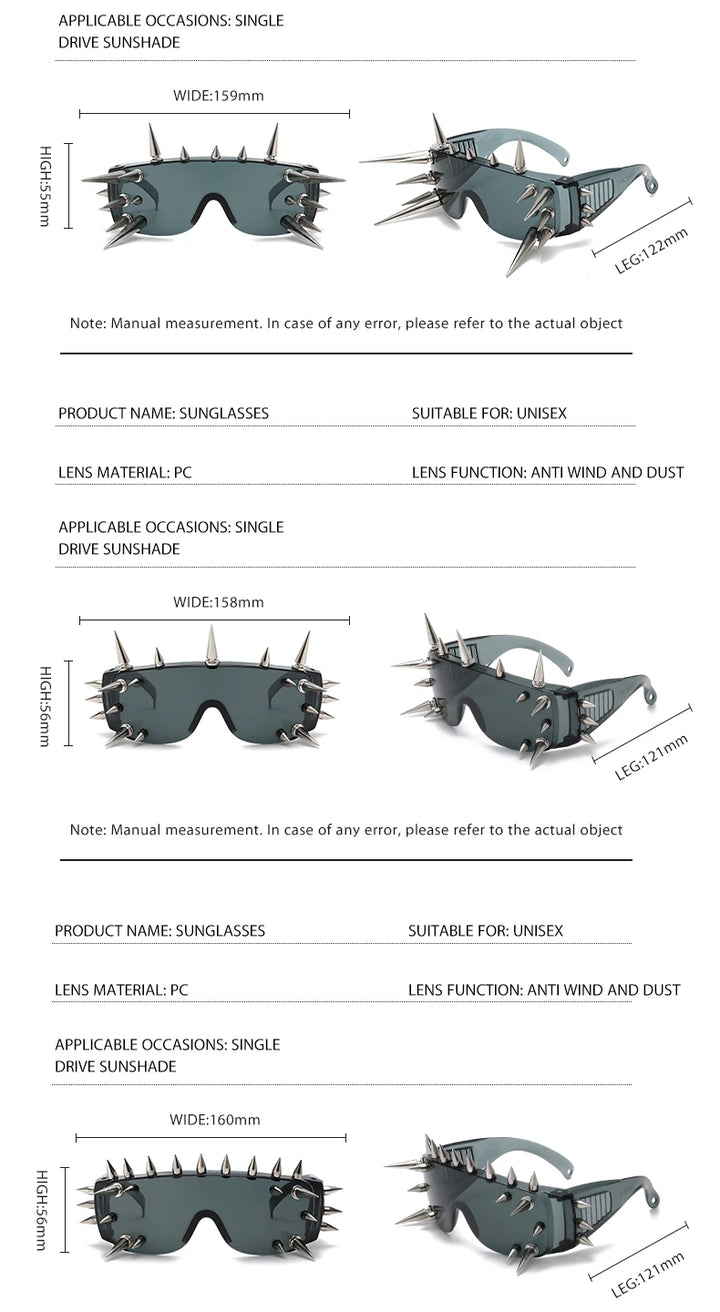 Steampunk Rivet Cyber Spike Decor Goggles Wild Rock Sun Glasses Women Men Metal Punk Conjoined Sunglasses Trendy Cool Eyeglasses