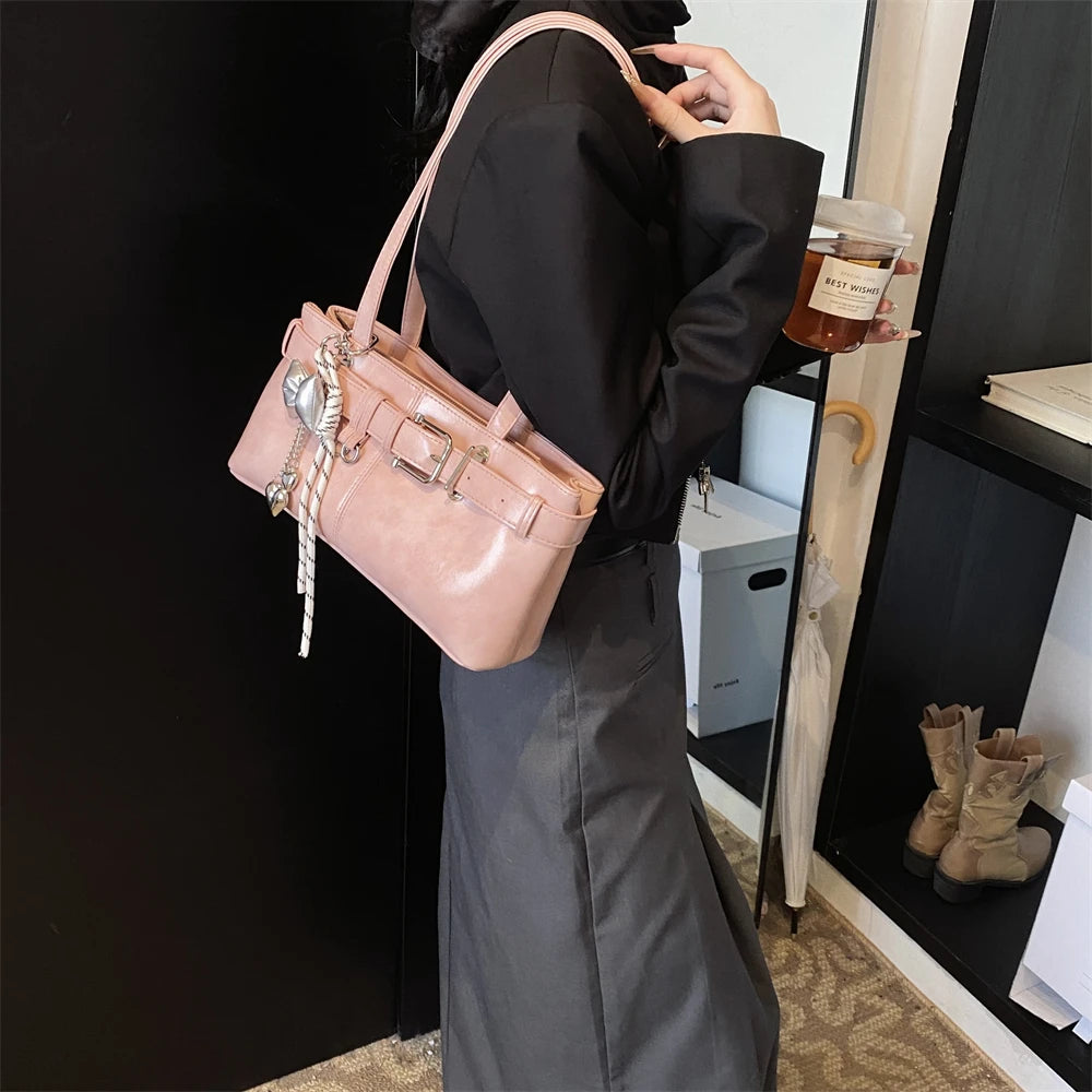 MOODS Belt Buckle Design Shoulder Satchels Bag For Women 2025 New In Luxury Designer Handbags Branded Fashion Totes With Pendant