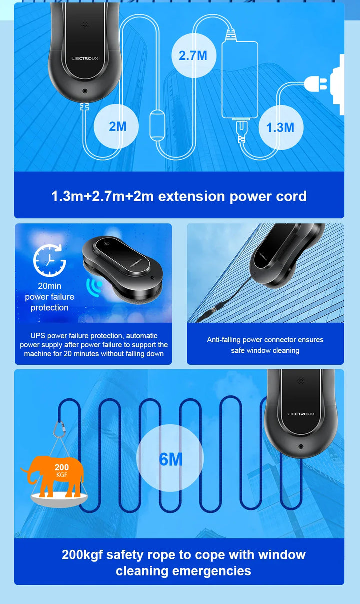 Window Cleaning Robot Liectroux YW810,Dual Water Spray,Smart Memory, Laser Sensor,Home Glass Floor Wall Robot Window Cleaner