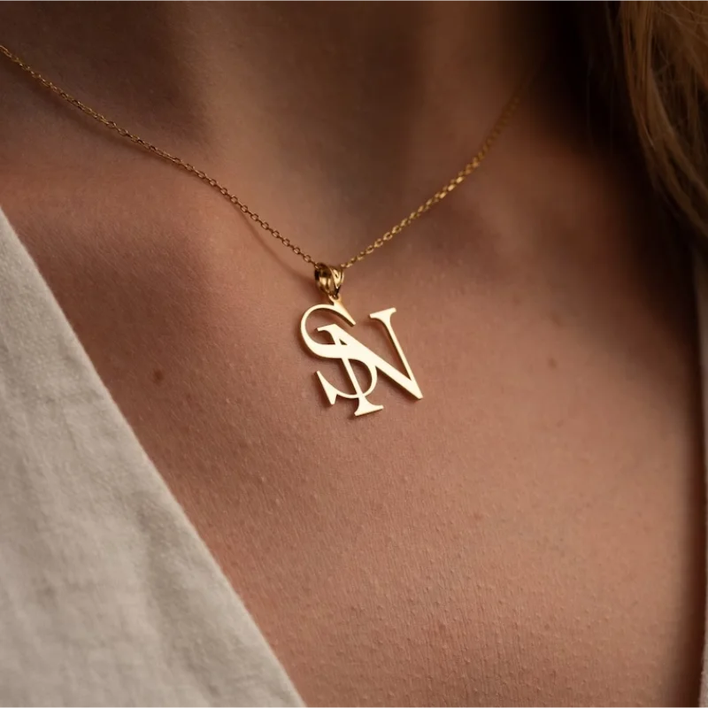 Custom Gold Color Double Initials Necklaces For Women Girl Gifts Personalized Letters Pendant Necklace Stainless Steel Jewelry