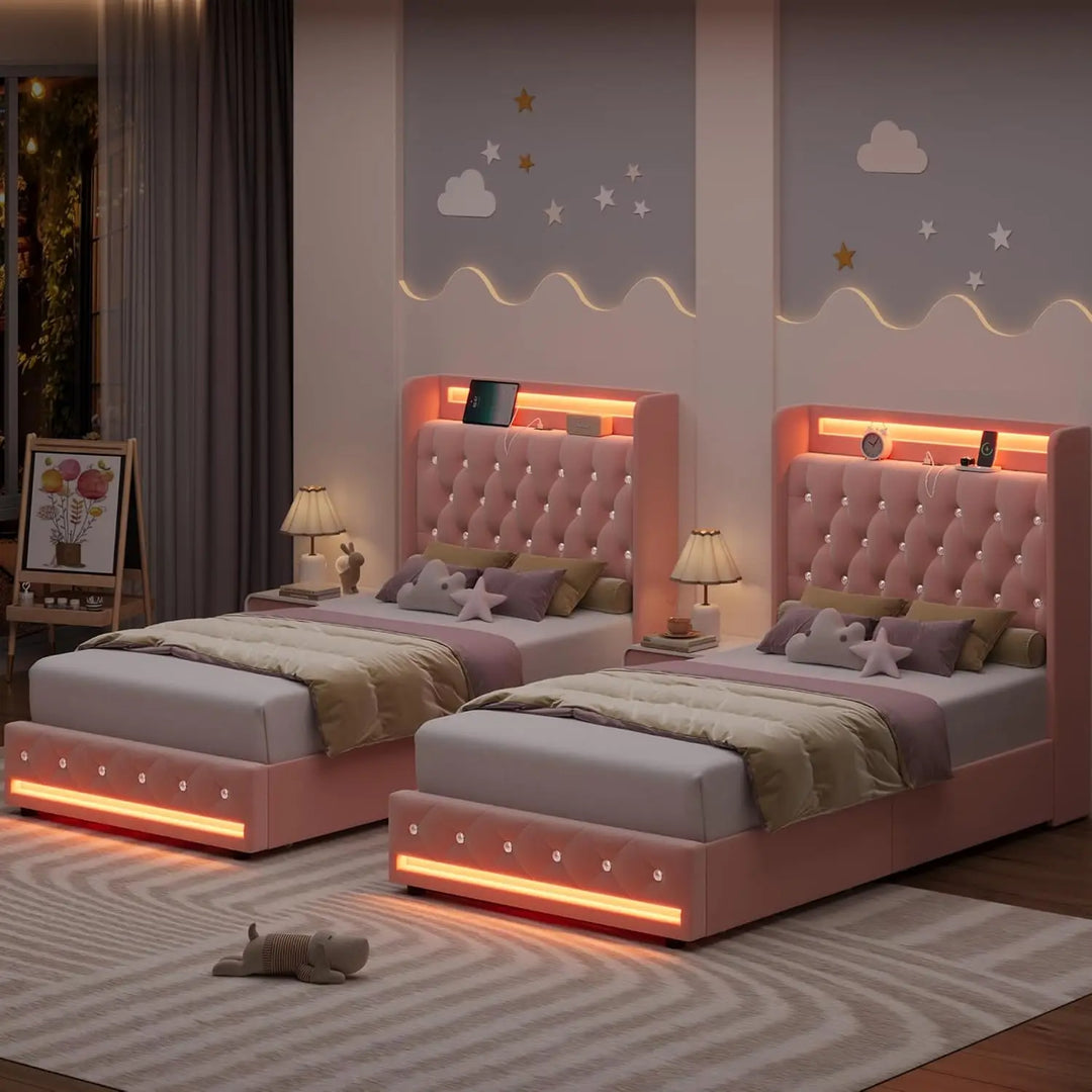 Twin LED Bed with Storage
