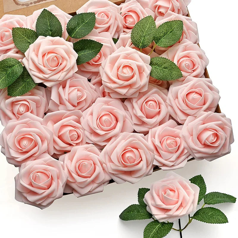 Realistic Artificial Red Roses with Stems