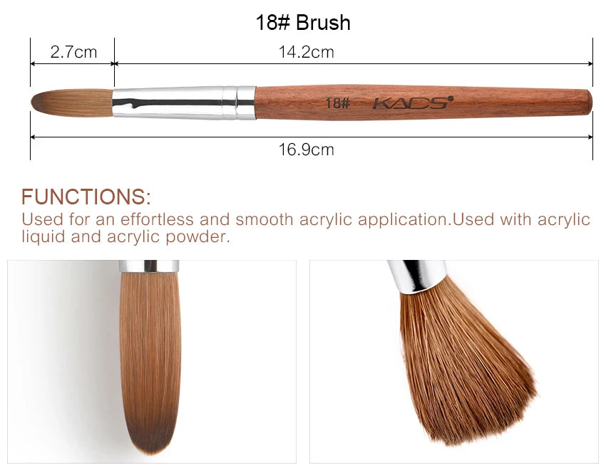 KADS Acrylic Nail Brush Crimped Kolinsky Sable UV Nail Art Gel Extension Brush Manicure Brush Flat Round Red Wood Nail Brush