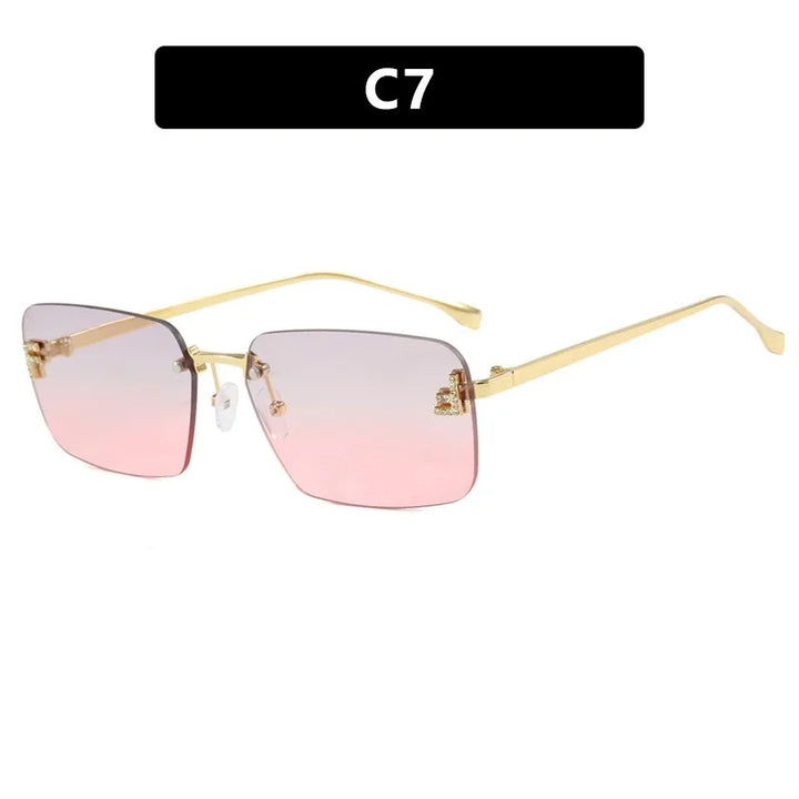 Rimless Sqaure Sunglasses F Letter Rectangle Shades For Men Women Trendy Driving Frameless Casual Eyewear UV400 Oculos Del Sol