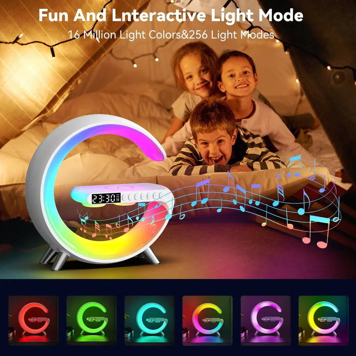G Wireless Charger Stand Alarm Clock Bluetooth Speaker RGB Night Light Lamp Fast Charging Station Dock for iPhone Samsung Xiaomi