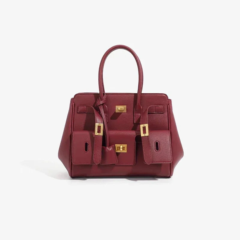 Luxury Brand Silver Buckle Fashion Genuine Leather Handbag New Large Capacity Tote Bag Designer Women's Commuter Shoulder Bag