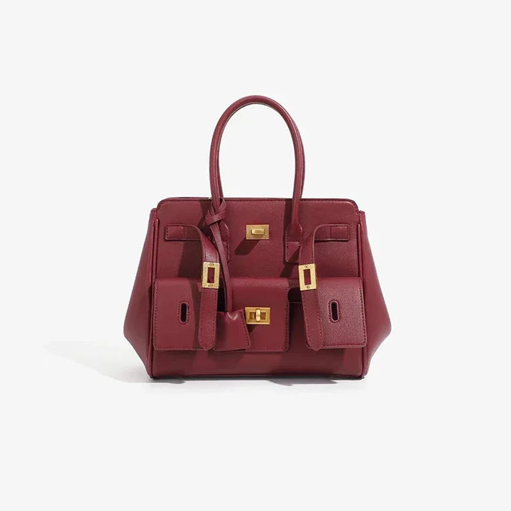 Luxury Brand Silver Buckle Fashion Genuine Leather Handbag New Large Capacity Tote Bag Designer Women's Commuter Shoulder Bag