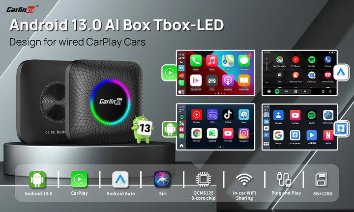 Android 13 CarlinKit CarPlay AI Box Qualcomm SM6225 Wireless CarPlay Android Auto Smart TV Box For Netflix YouTube FOTA Upgrade