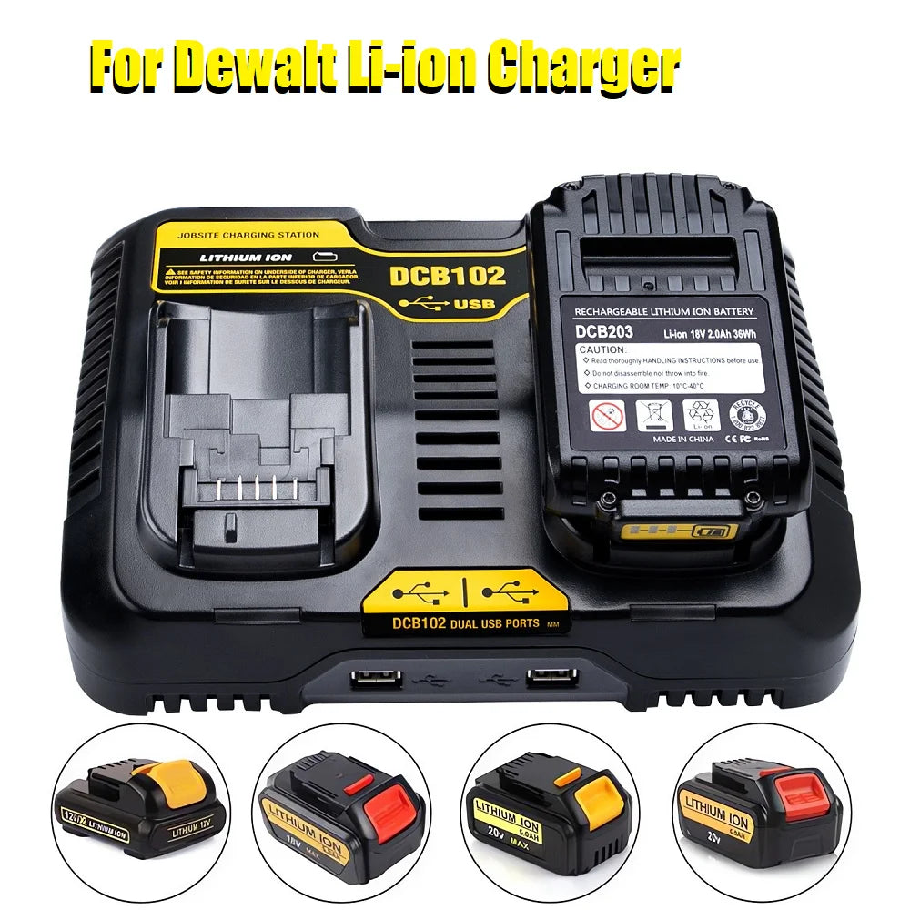 DCB102 DCB118 DCB112 Li-ion Battery Double Charging Dual USB Ports Charger For DeWalt 12V 14.4V 18V 20V DCB101 DCB200 DCB201