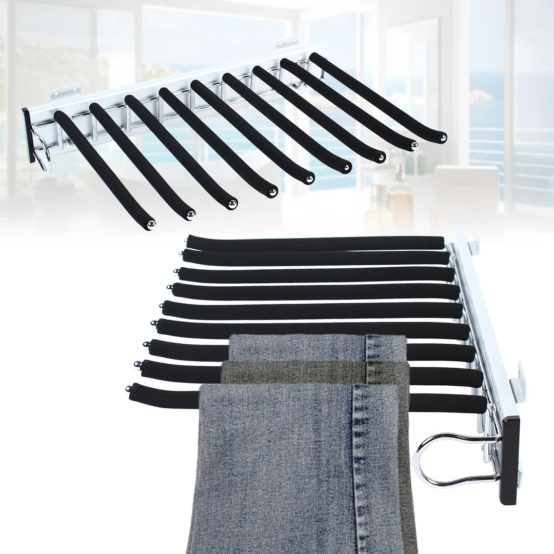 Pull Out Wardrobe Trouser Rack 9 Scarf Holder Hanger Rail Extendable Trousers Hanger Suitable for Wardrobe Depth 48cm