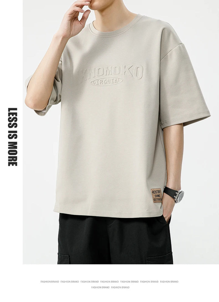 Summer Men's T-Shirt Retro Street Trendy Men's Loose Hip Hop Short Sleeve Casual Print Mens Streetwear Top Tees Fashion Male Top