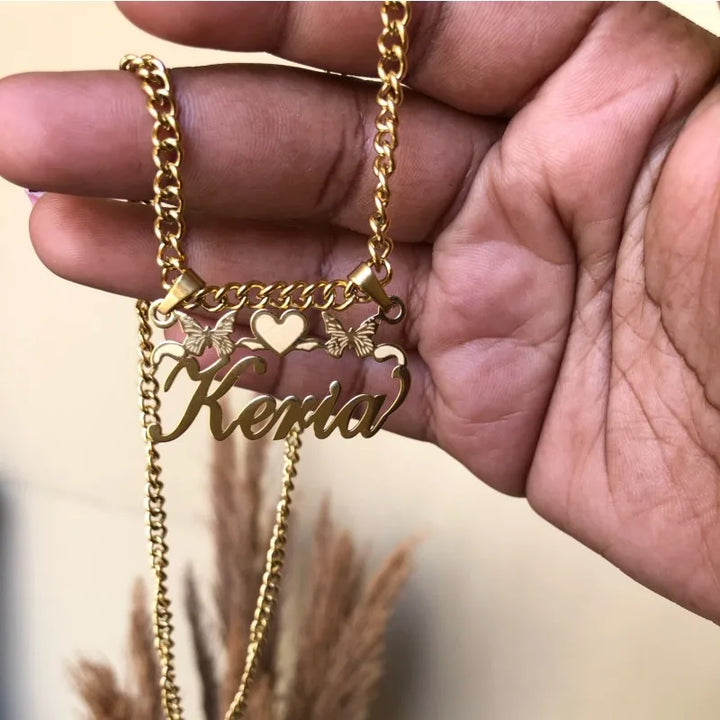 Custom Name Necklace With Butterfly Heart Detachable Pendant Women Girl Jewelry Stainless Steel Personalized Handmade Gifts