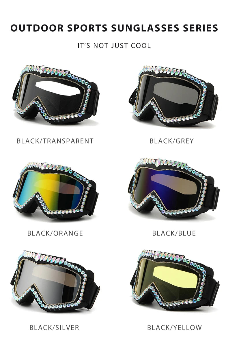 Steampunk Oversized Diamond Ski Sunglasses Goggle Women Men Snowing Sport Sun Glasses Luxury Rhinestone Eyeglasses De Sol Hombre