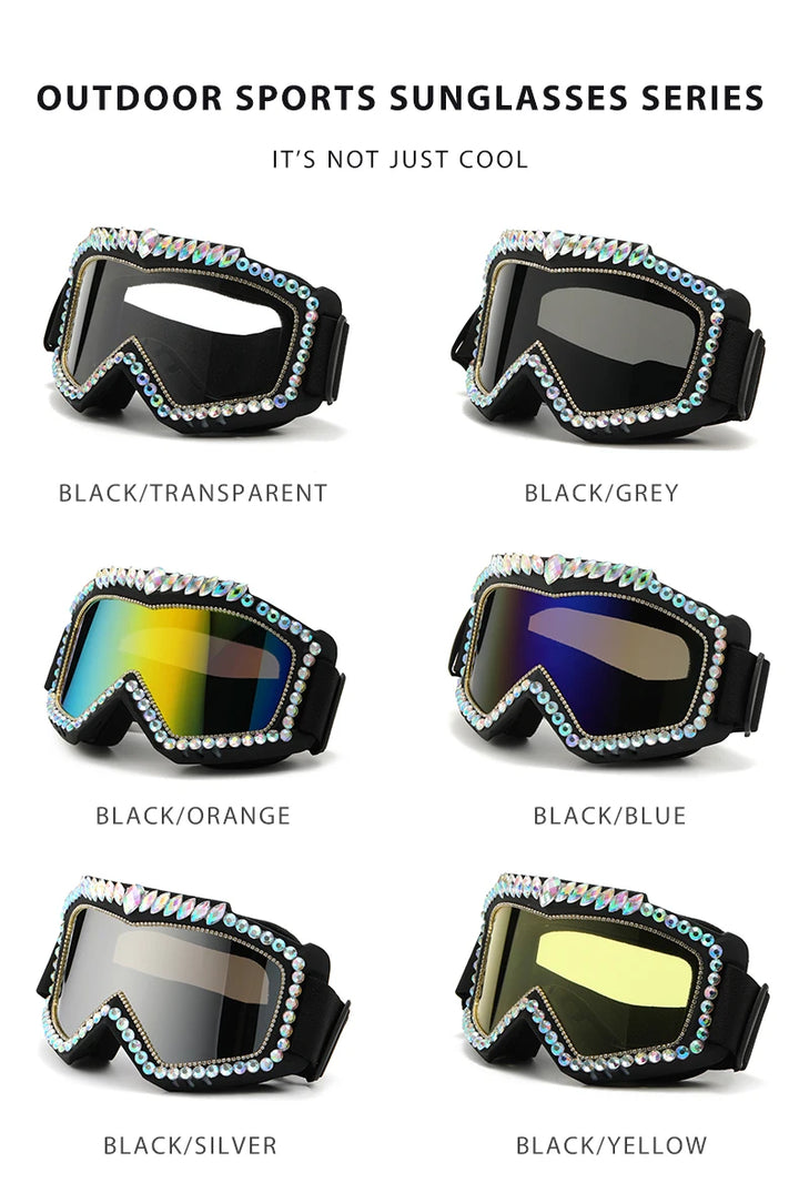 Steampunk Oversized Diamond Ski Sunglasses Goggle Women Men Snowing Sport Sun Glasses Luxury Rhinestone Eyeglasses De Sol Hombre
