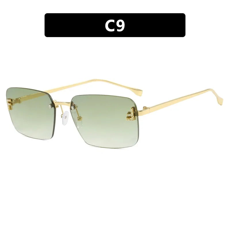 Rimless Sqaure Sunglasses F Letter Rectangle Shades For Men Women Trendy Driving Frameless Casual Eyewear UV400 Oculos Del Sol