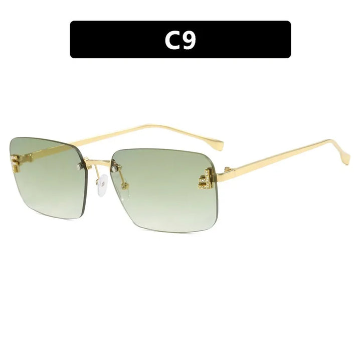 Rimless Sqaure Sunglasses F Letter Rectangle Shades For Men Women Trendy Driving Frameless Casual Eyewear UV400 Oculos Del Sol
