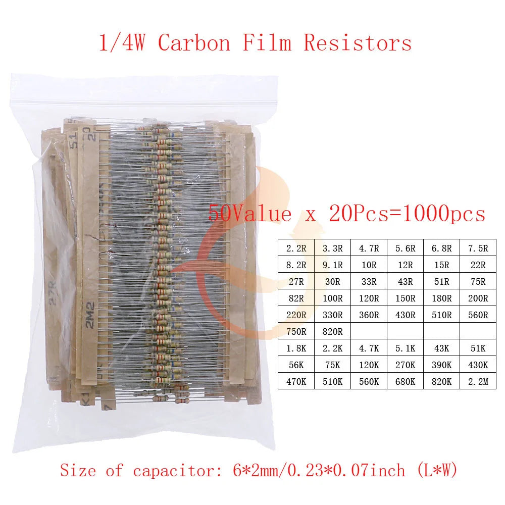 1/8W 1/4W 1/2W 1W 2W 3W 5W Carbon Film Resistors Assortment Kit 5% Electronic Components resistor package