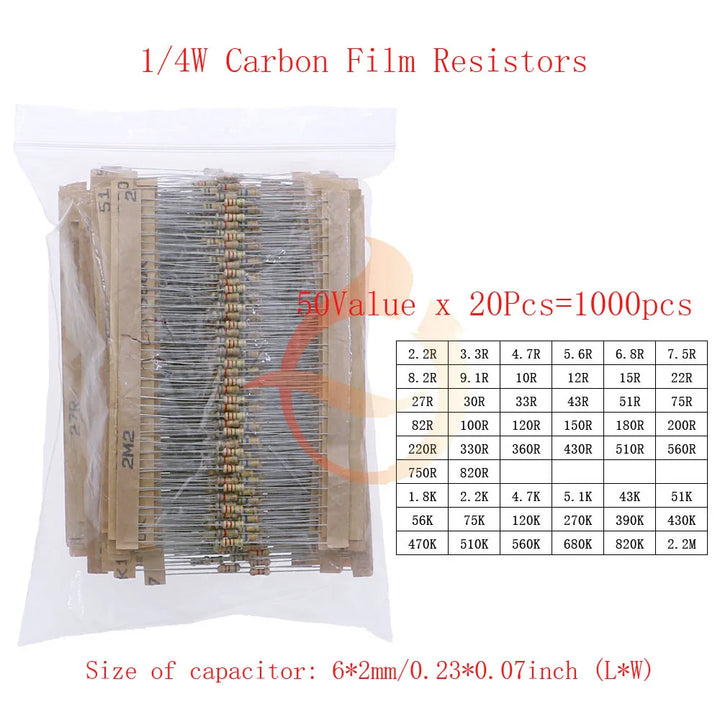 1/8W 1/4W 1/2W 1W 2W 3W 5W Carbon Film Resistors Assortment Kit 5% Electronic Components resistor package