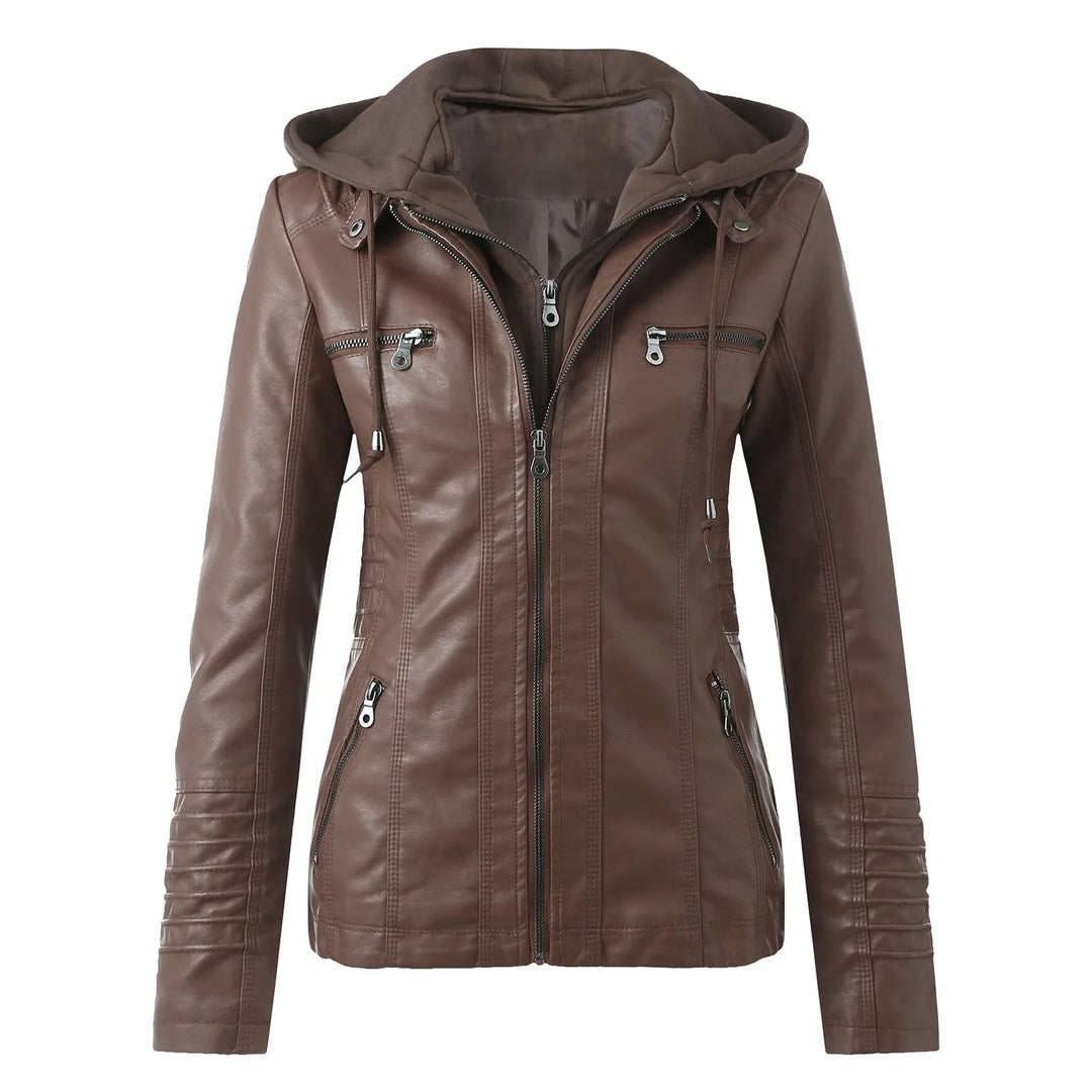 Leather Jacket Women Hooded Faux Pu Leather Motorcycle Jacket Zipper Long Sleeve Autumn Winter Outwear Coats Jaqueta Feminina