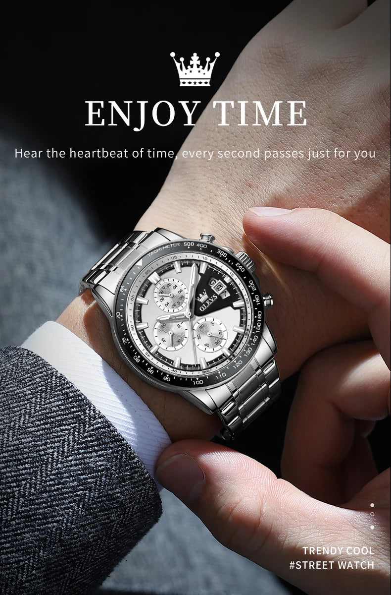 OLEVS Top Brand Men's Watches Casual Fashion Original Wristwatch Chronograph Waterproof Stainless Steel Luminous Date 2023 New