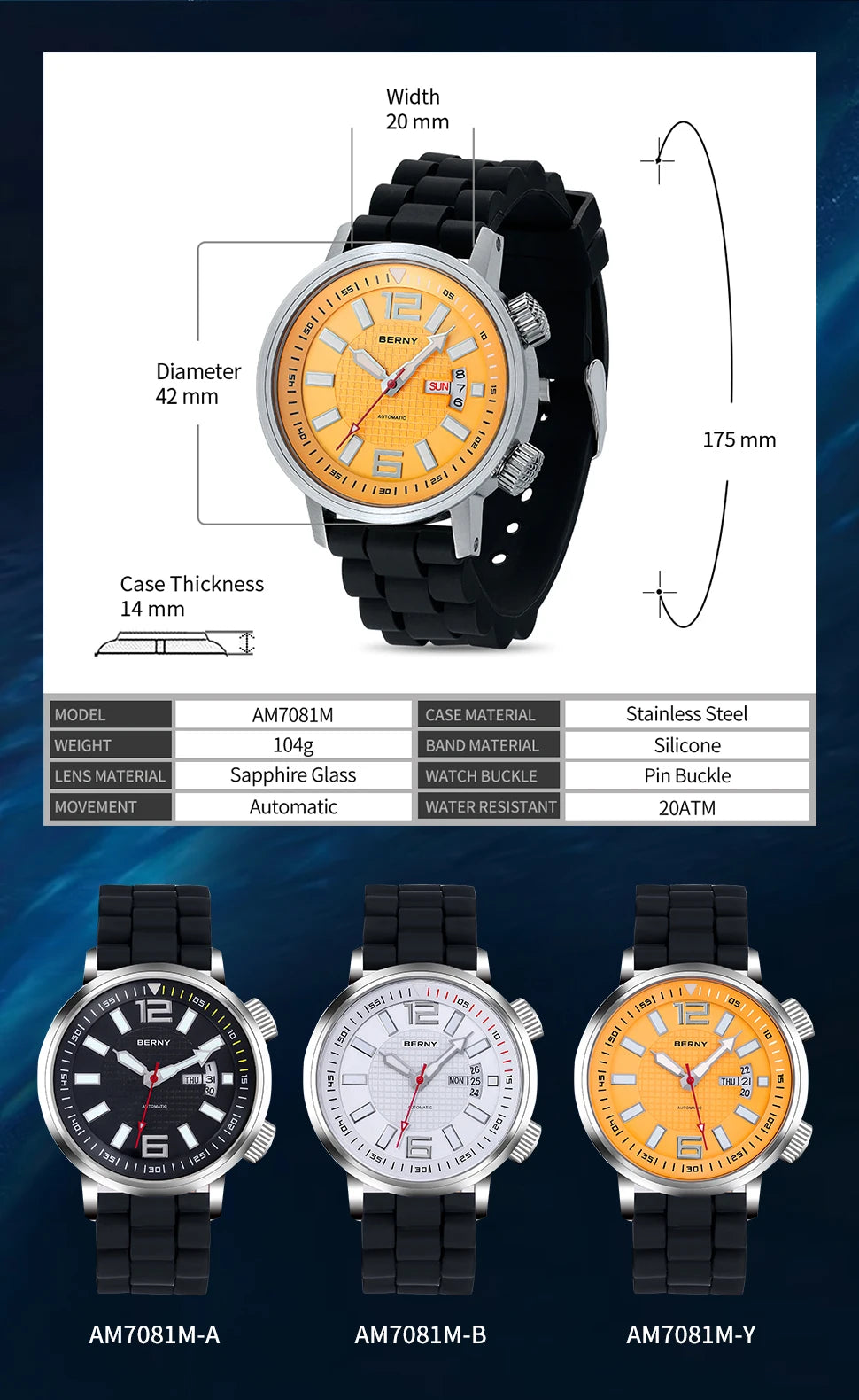 20Bar Diver Automatic Watch For Men Miyota 8205 Super Luminous Sapphire Swim Sport Mechanical Automatic Self Winding Wristwatch