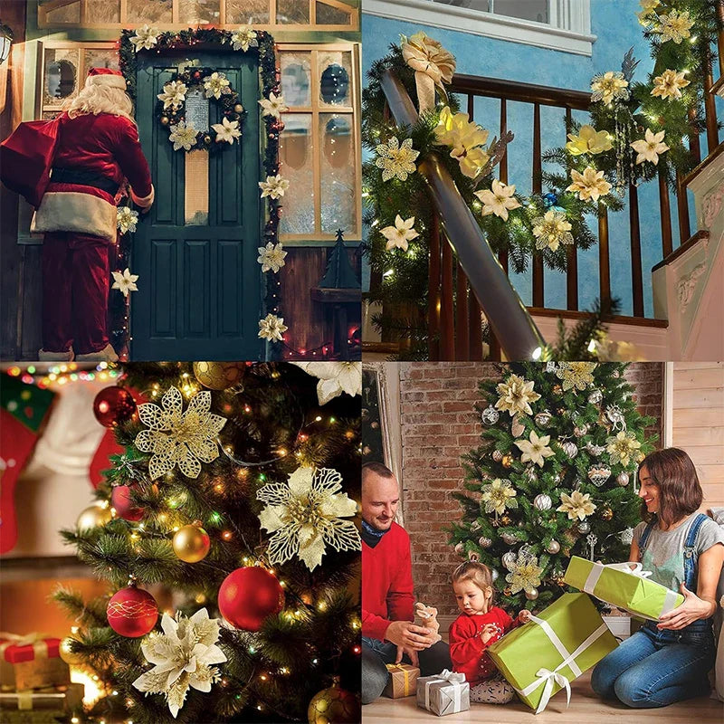 Glitter Artificial Christmas Flowers Set