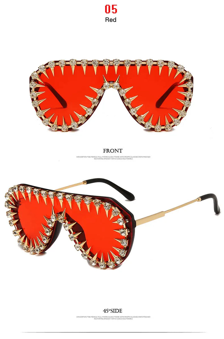 Steampunk Nail Diamond Oversized Sunglasses For Women Luxury Punk Rhinestones One Piece Sun Glasses Men Hip Hop Shades Eyewear