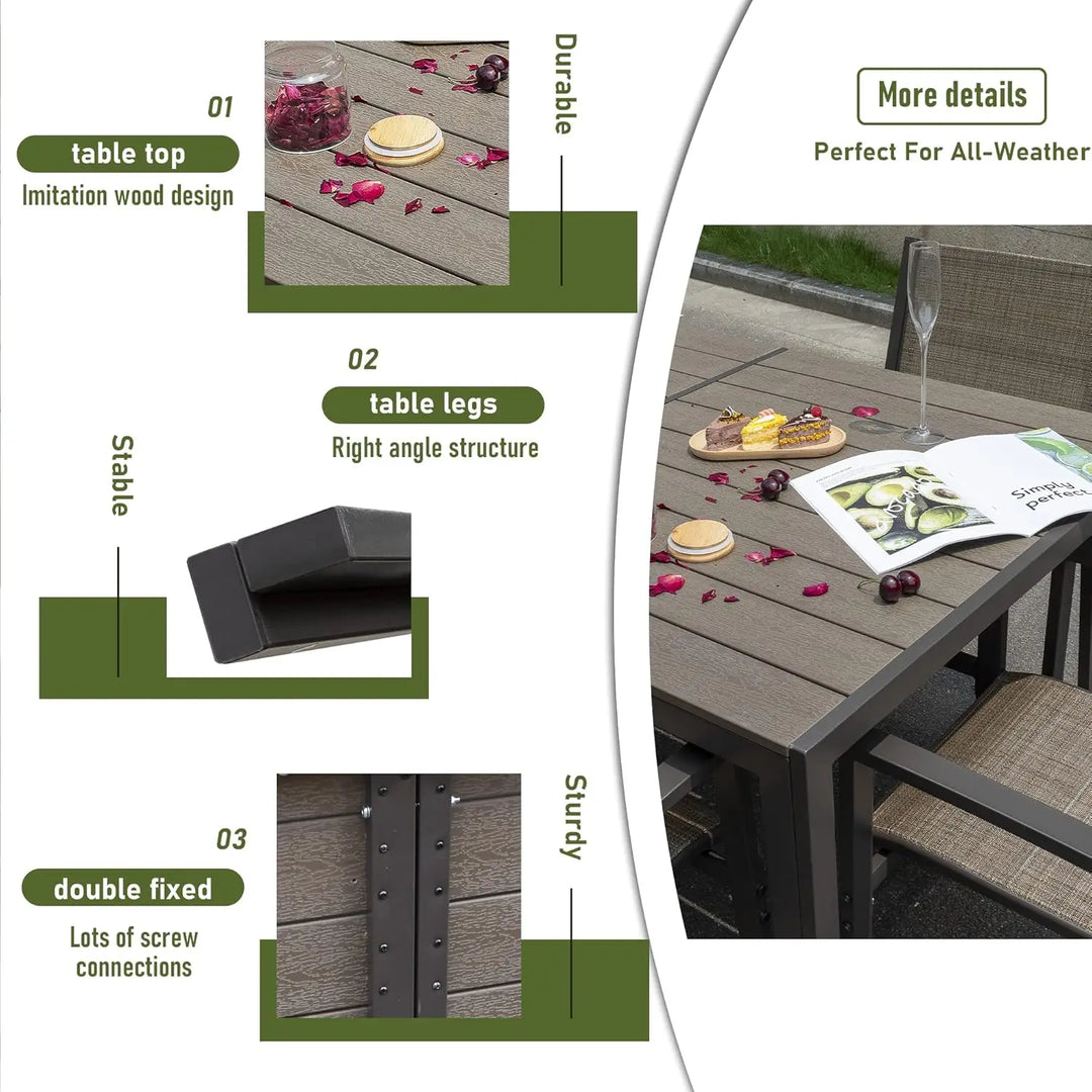 7 Piece Patio Dining Set Outdoor Furniture Set with Weather Resistant Table and 6 Stackable Textilene Chairs for Garden,