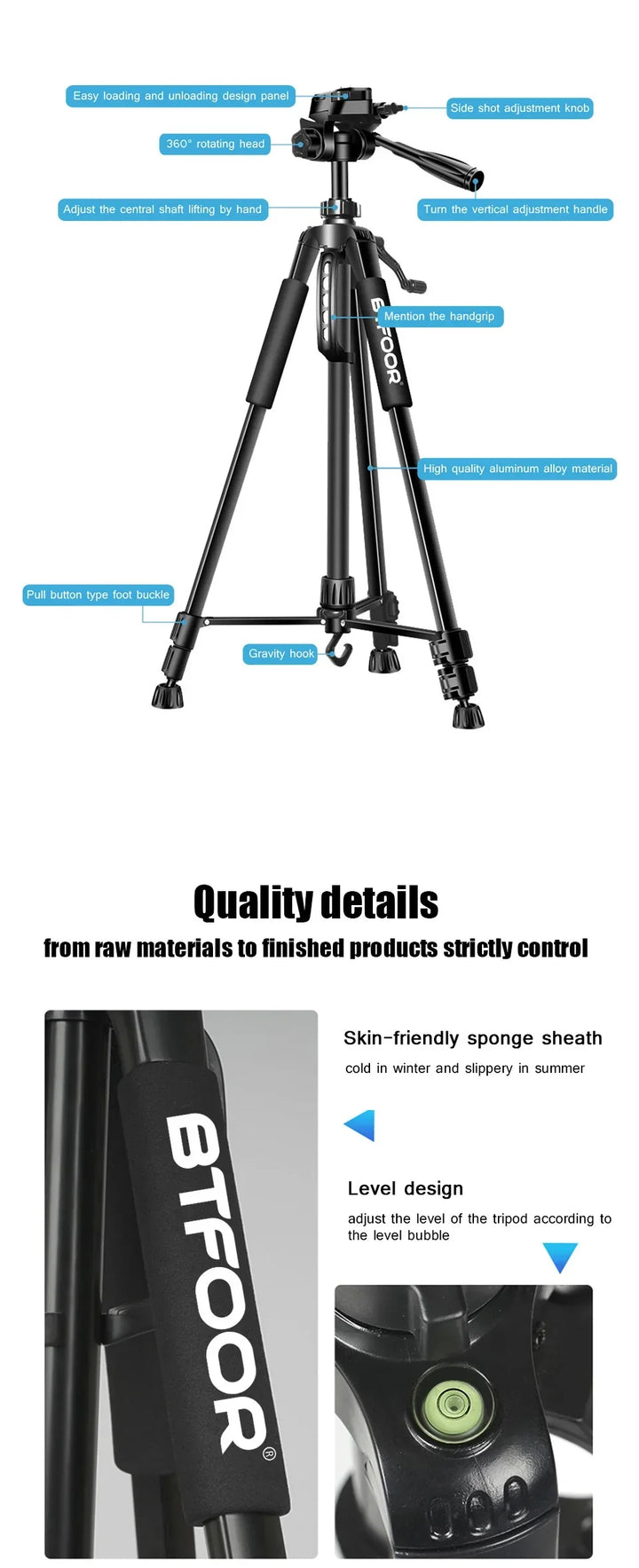 Phone Travel Self Tripod  Aluminum Tall 55” 140CM Stand With Quick Plates Mount Pan Head For Canon Nikon DSLR SLR Digital Camera