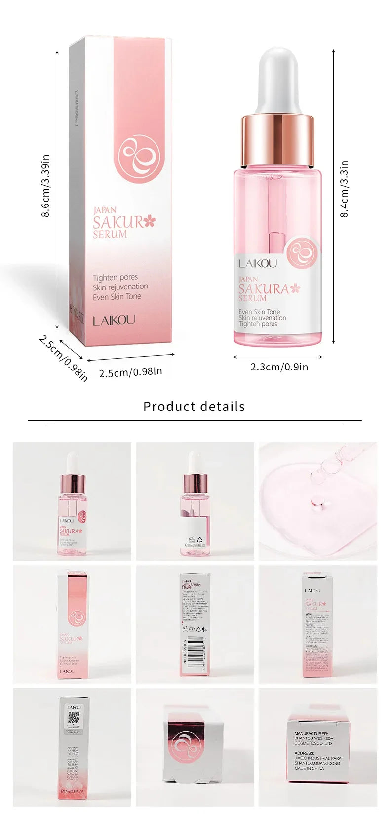 Japan Sakura Wrinkle Remover Face Serum Cream Anti-Aging Fade Fine Lines Lift Firming Vitamin C Whitening Rejuvenation Skin Care