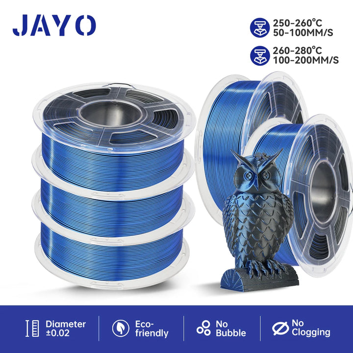 JAYO  pla plus SILK Three Colors Silk Rainbow 3D Printer Filament 1.75mm 100% No Bubble FDM 3D Printer Materials for 3D Printer