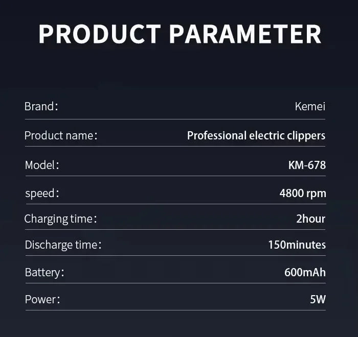 Kemei KM-2628 KM-678 KM-2024 Professional Electric Hair Clippers Beard Clipper Rechargeable Men's Shaver Hair Trimmer Kit Men