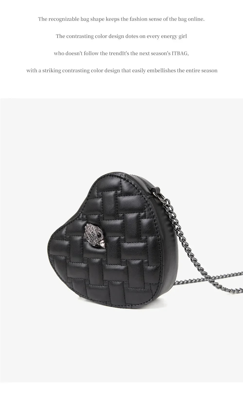 2024 Women's Heart-Shaped Herringbone Crossbody Bag with Eagle and Bird Head Shoulder Bag Chain Purse